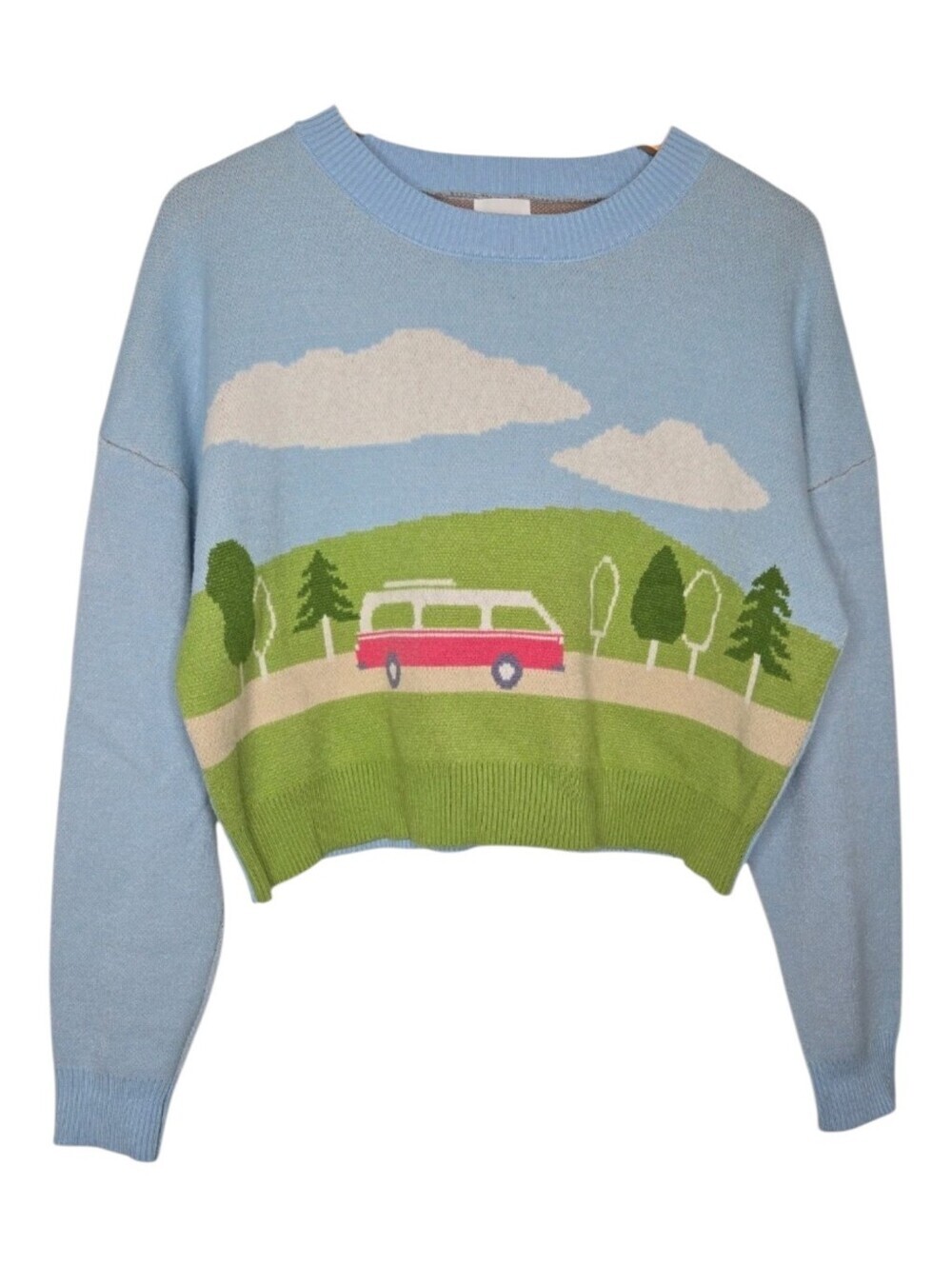 Luna Ivy Womens Happy Camper Van Life Cropped Crewneck Scenic Sweater Small